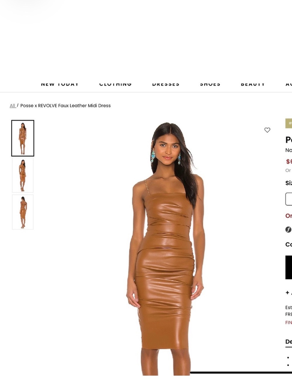 Nookie Cognac Strapless Faux Leather Midi Dress
